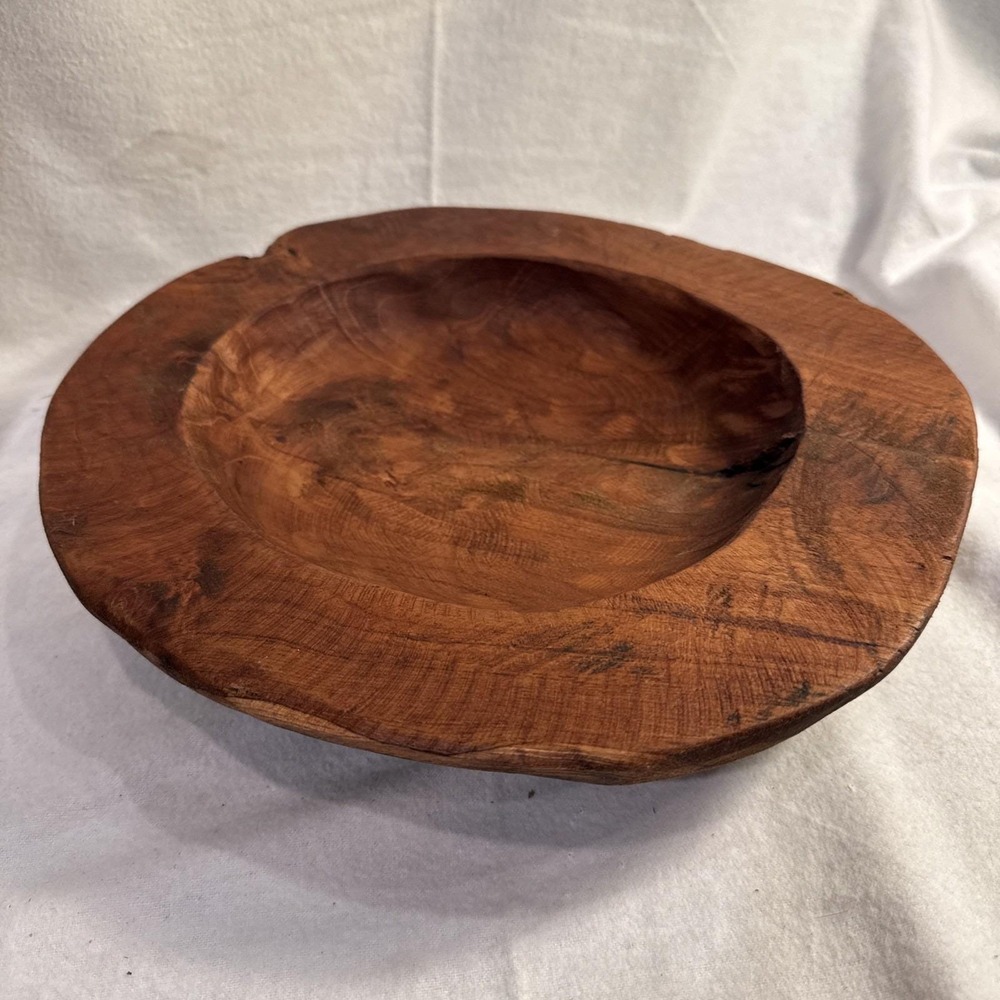 Handmade Natural Edge Solid Wood Bowl 12" X 11" Beautiful Red Wood Hand Hewn 11"